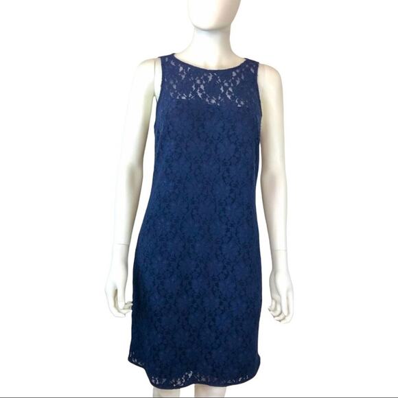 Michael Kors NWT Lace Shift Dress Navy Blue Floral Design Size 6 - Picture 4 of 8